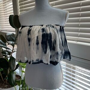 Missguided Blue White Tie Dye Strapless Crop Top